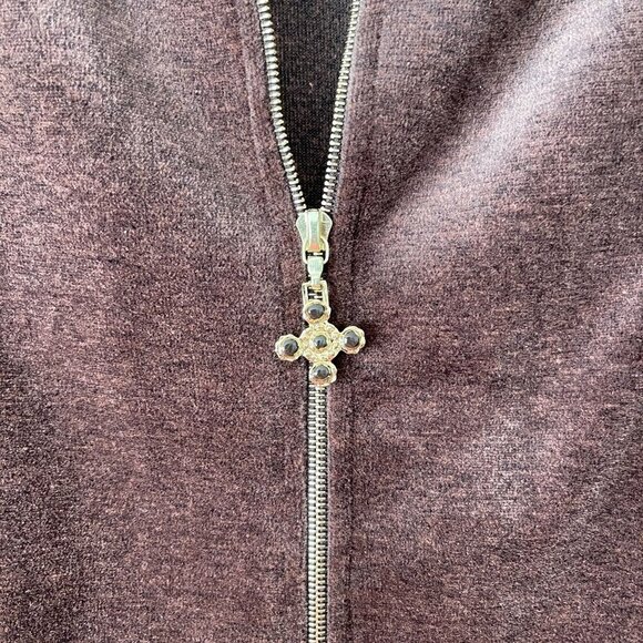St. John Sport Size M Brown Velour Zip-Up Jacket Sweater Drawstring Hem - Picture 7 of 10